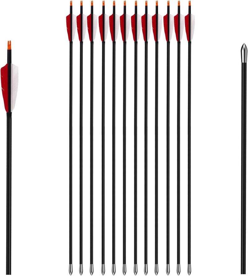 DEERACE 30" Carbon Hunting Arrows Archery Target Practice Arrows with 4" Turkey Feathers Spine 500 for Recurve Bow and Compound Bow(Pack of 12) - Image 1
